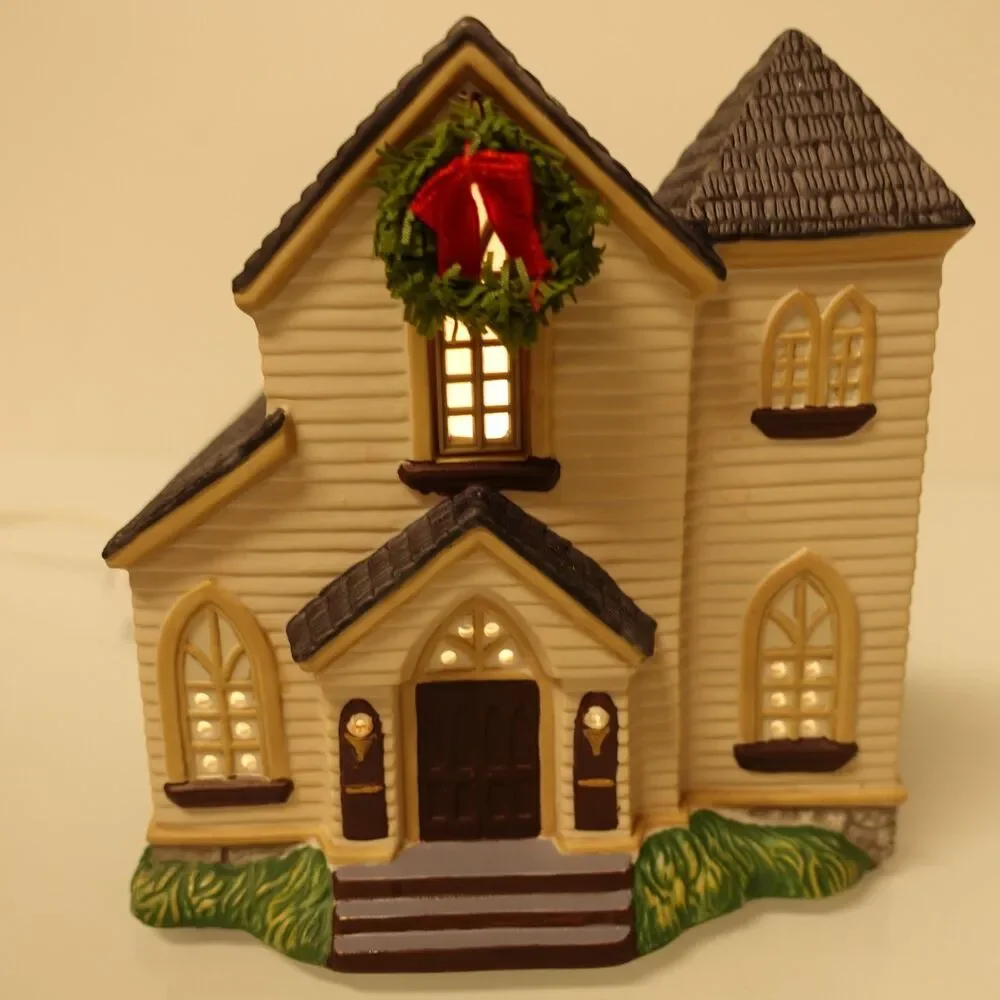 Hawthorne Village Welcome to Mayberry Lighted Community Church with Wreath